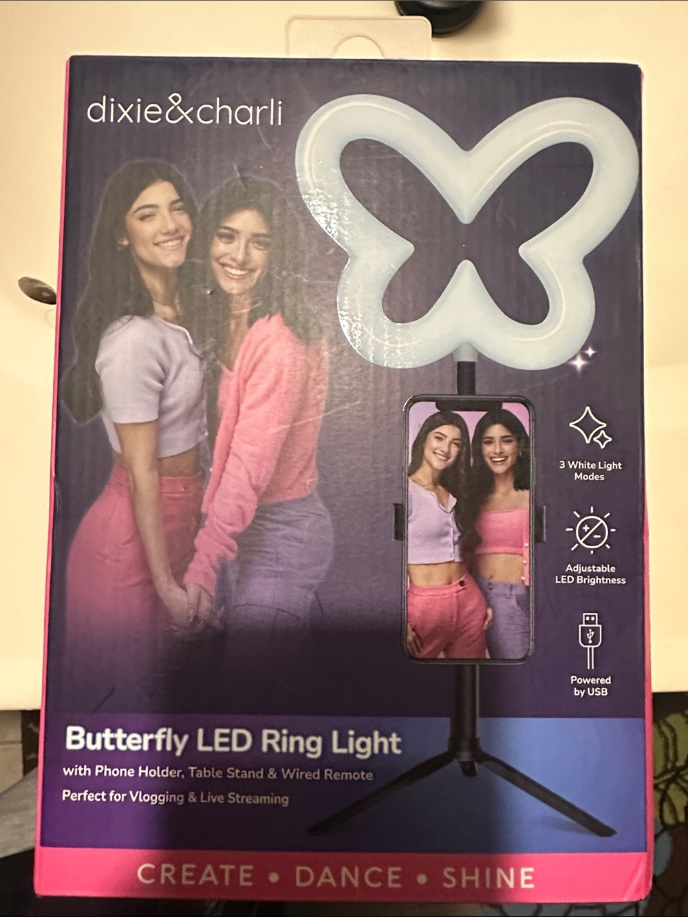 Butterfly LED Ring Light with Phone Holder,Table stand, & Wired remote